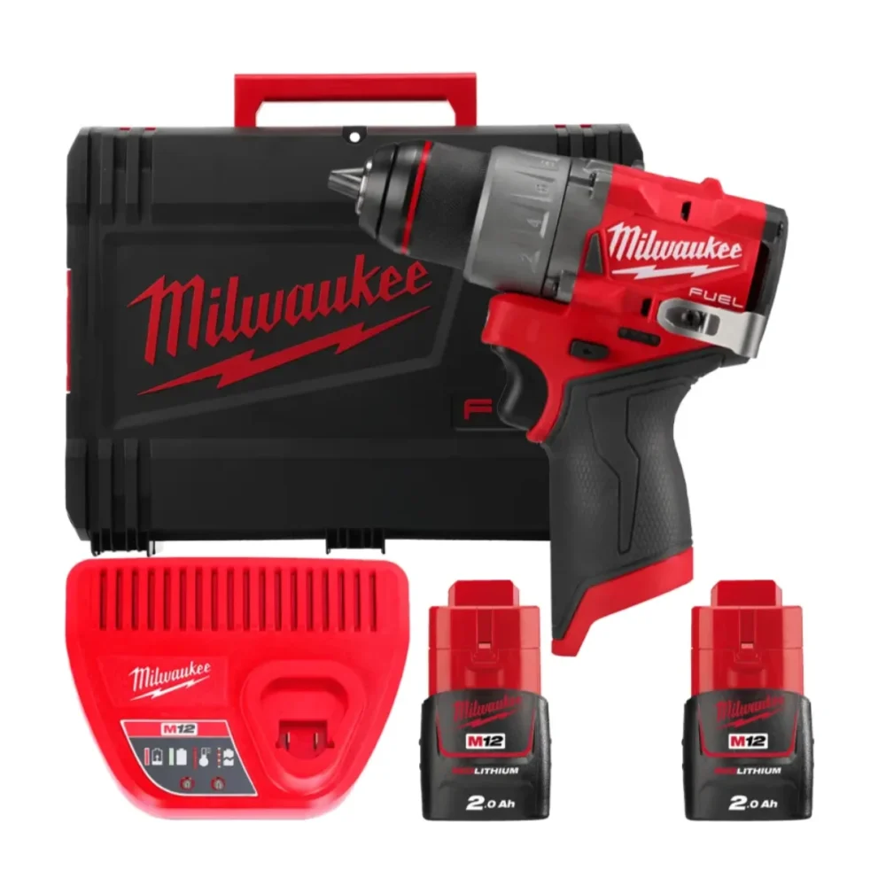 Дриль-шуруповерт акумуляторний безщітковий MILWAUKEE, M12 FDD2-202X (зарядний пристрій С12 С, 2 акумулятори М12 В2 2Аг, кліпса д
