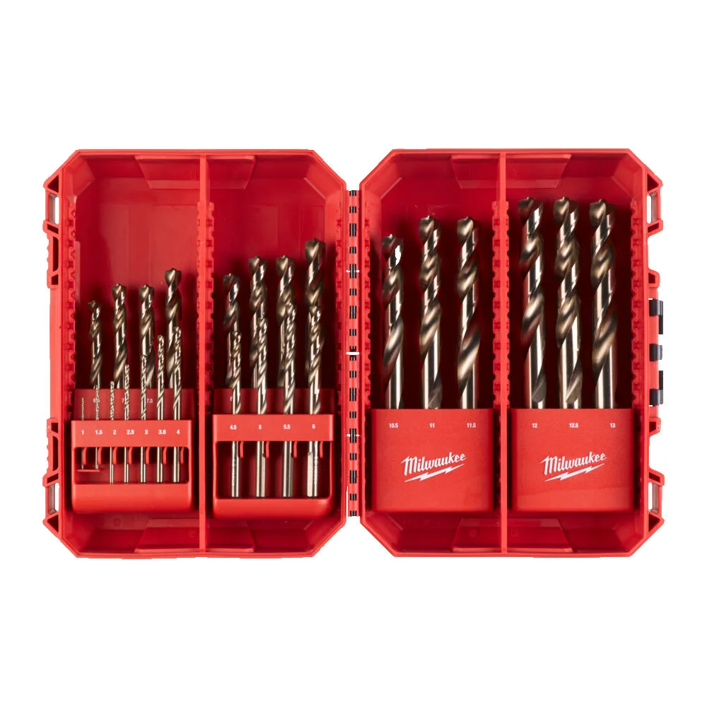 Набір свердел по металу кобальтових HSS-Co PACKOUT MILWAUKEE, DIN338, (діаметри 1/1,5/2/2,5/3/3,5/4/4,5/5/5,5/6/6,5/7/7,5/8/8,5/