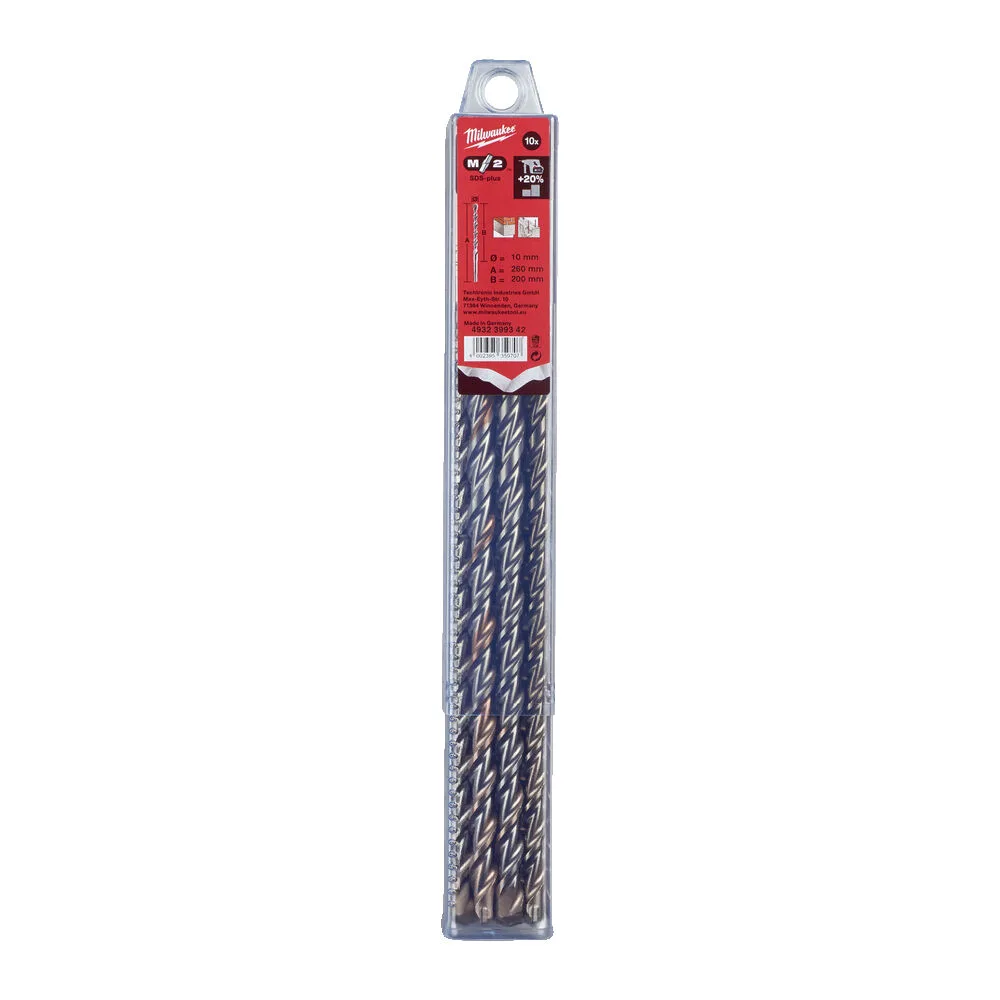 Бур SDS-PLUS M2 MILWAUKEE, діаметр 10,0х260х200мм (10шт), пластикова коробка