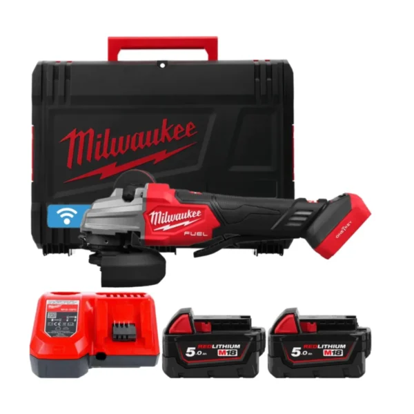 Шліфмашина кутова акумуляторна MILWAUKEE, M18 FSAGSVO125X-502X, 1200 Вт діаметр 125мм (+зар.пр., 2ак.Х5Аг, HD кейс)