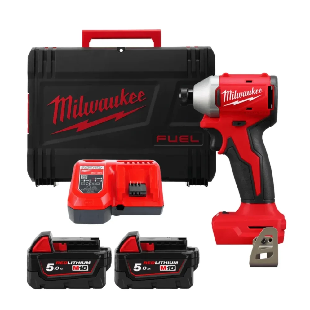 Шуруповерт ударний акумуляторний безщітковий 1/4" HEX MILWAUKEE, M18 BLIDR-502X, 190Нм (зарядний пристрій M12-18 FC, 2 акумулято
