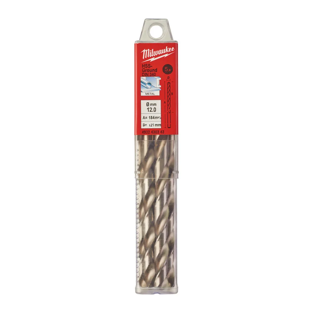 Свердло по металу HSS-G MILWAUKEE DIN340, діаметр 12,0x205х134мм, подовжене, (5шт), пластикова коробка