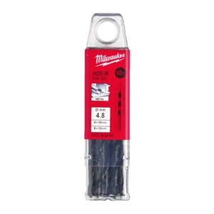 Свердло по металу HSS-R MILWAUKEE DIN338, діаметр 4,8х86х52мм, (10шт), пластикова коробка