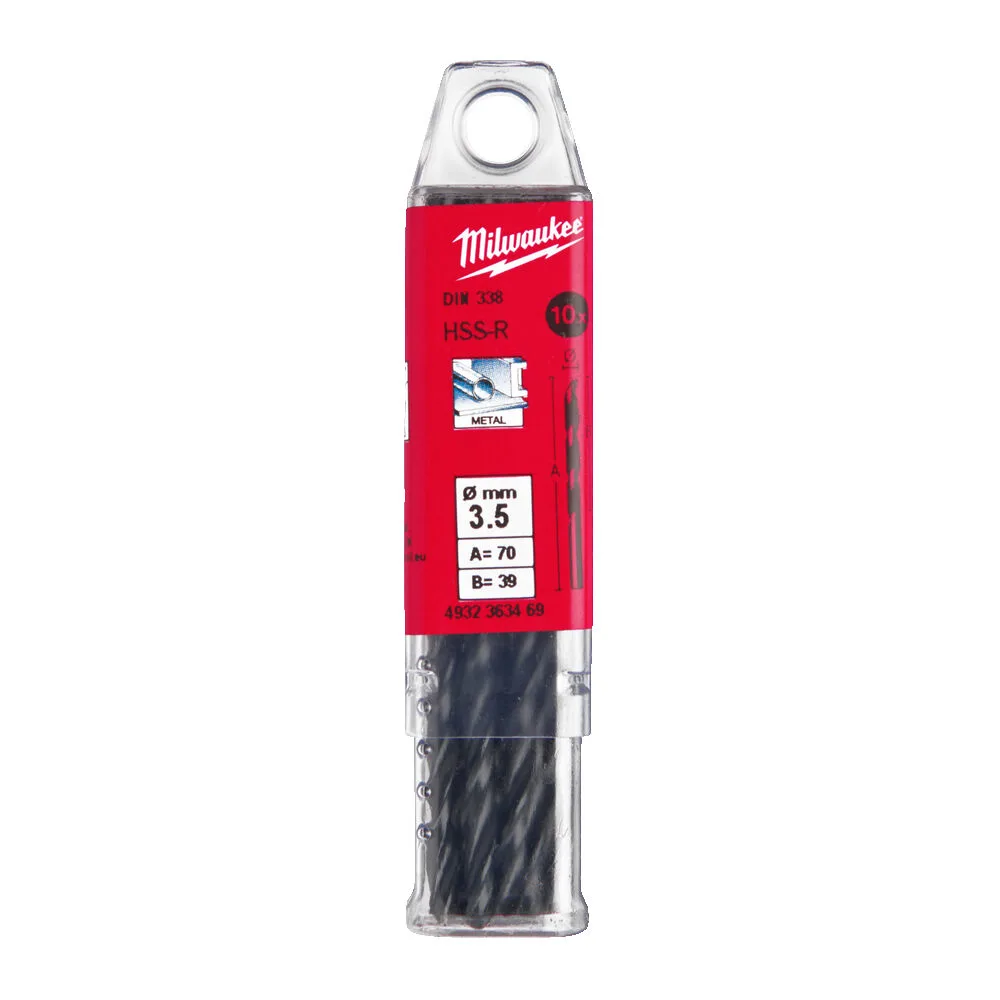 Свердло по металу HSS-R MILWAUKEE DIN338, діаметр 3,5х70х39мм, (10шт), пластикова коробка