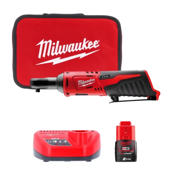 Гайковерт-трещітка акумуляторний 1/4″ MILWAUKEE, M12 IR-201B, 40Нм (зарядний пристрій С12, 1 акумулятор М12 В2 2Аг, сумка)