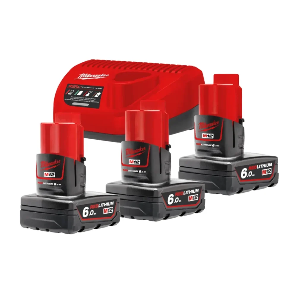 Енергокомплект Li-Ion MILWAUKEE, M12 NRG-603 (зарядний пристрій С12 С, 3 акумулятори М12 В6 6Аг, картонне пакування)