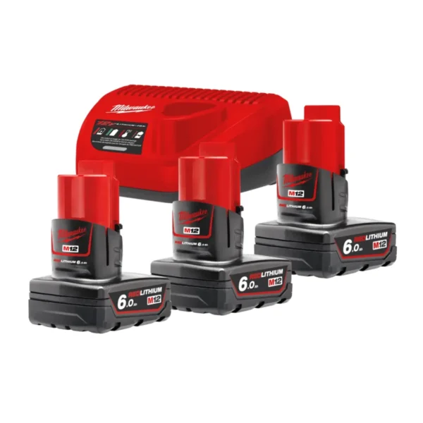 Енергокомплект Li-Ion MILWAUKEE, M12 NRG-603 (зарядний пристрій С12 С, 3 акумулятори М12 В6 6Аг, картонне пакування)