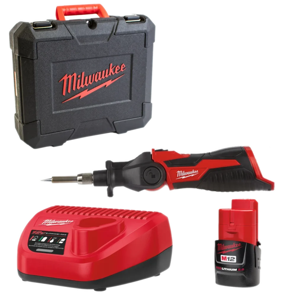 Паяльник акумуляторний MILWAUKEE, M12 SI-201C (зарядний пристрій С12 С, 1 акумулятор М12 В2 2Аг, жало, кейс)
