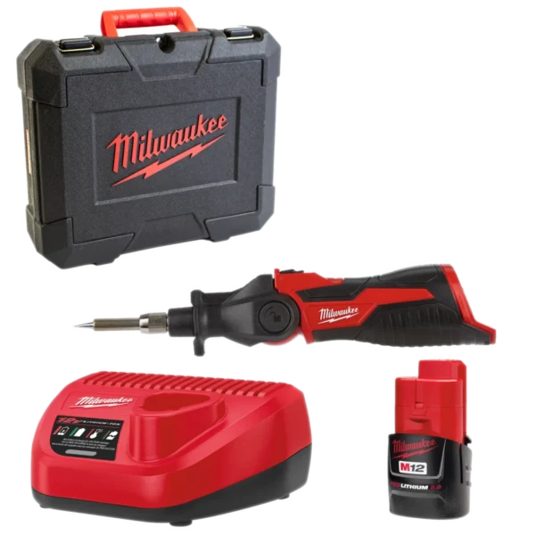 Паяльник акумуляторний MILWAUKEE, M12 SI-201C (зарядний пристрій С12 С, 1 акумулятор М12 В2 2Аг, жало, кейс)