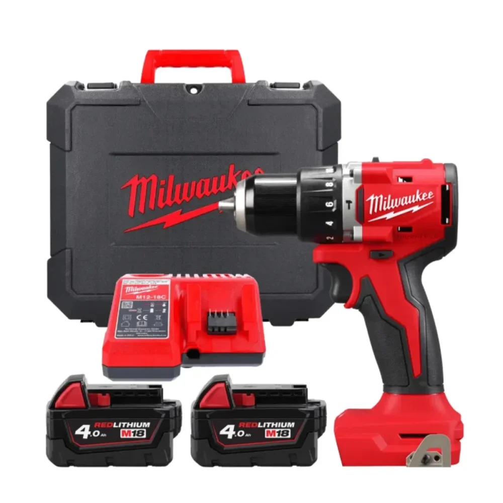 Дриль-шуруповерт з ударом акумуляторний безщітковий MILWAUKEE, М18 BLPDRC-402С, 60,5Нм (зарядний пристрій М12-18 С, 2 акумулятор