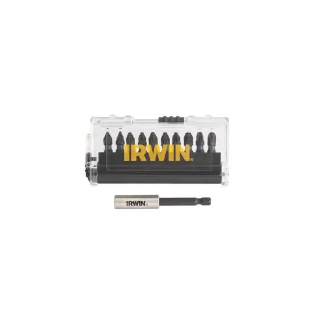 Біти IMPACT PRO 1/4"/25мм, комплект 10шт: PZ1x2 / PZ2x5 / PZ3x2 + тримач, IRWIN