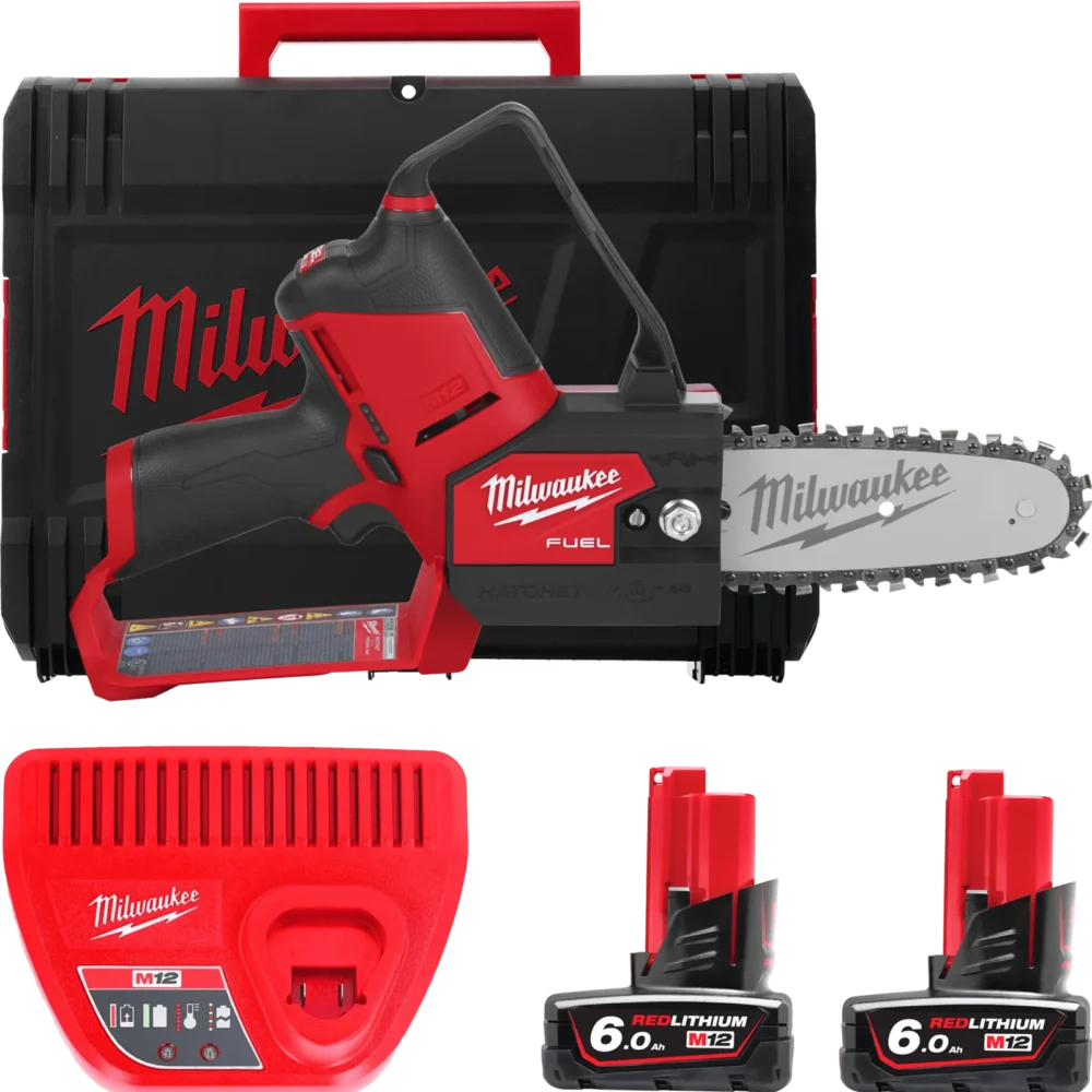 Пила ланцюгова акумуляторна безщітков MILWAUKEE, M12 FHS-602X, шина 15см (зарядний пристрій С12 С, 2 акумулятори М12 В6 6Аг, чох