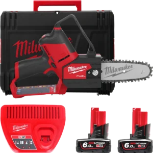 Пила ланцюгова акумуляторна безщітков MILWAUKEE, M12 FHS-602X, шина 15см (зарядний пристрій С12 С, 2 акумулятори М12 В6 6Аг, чох