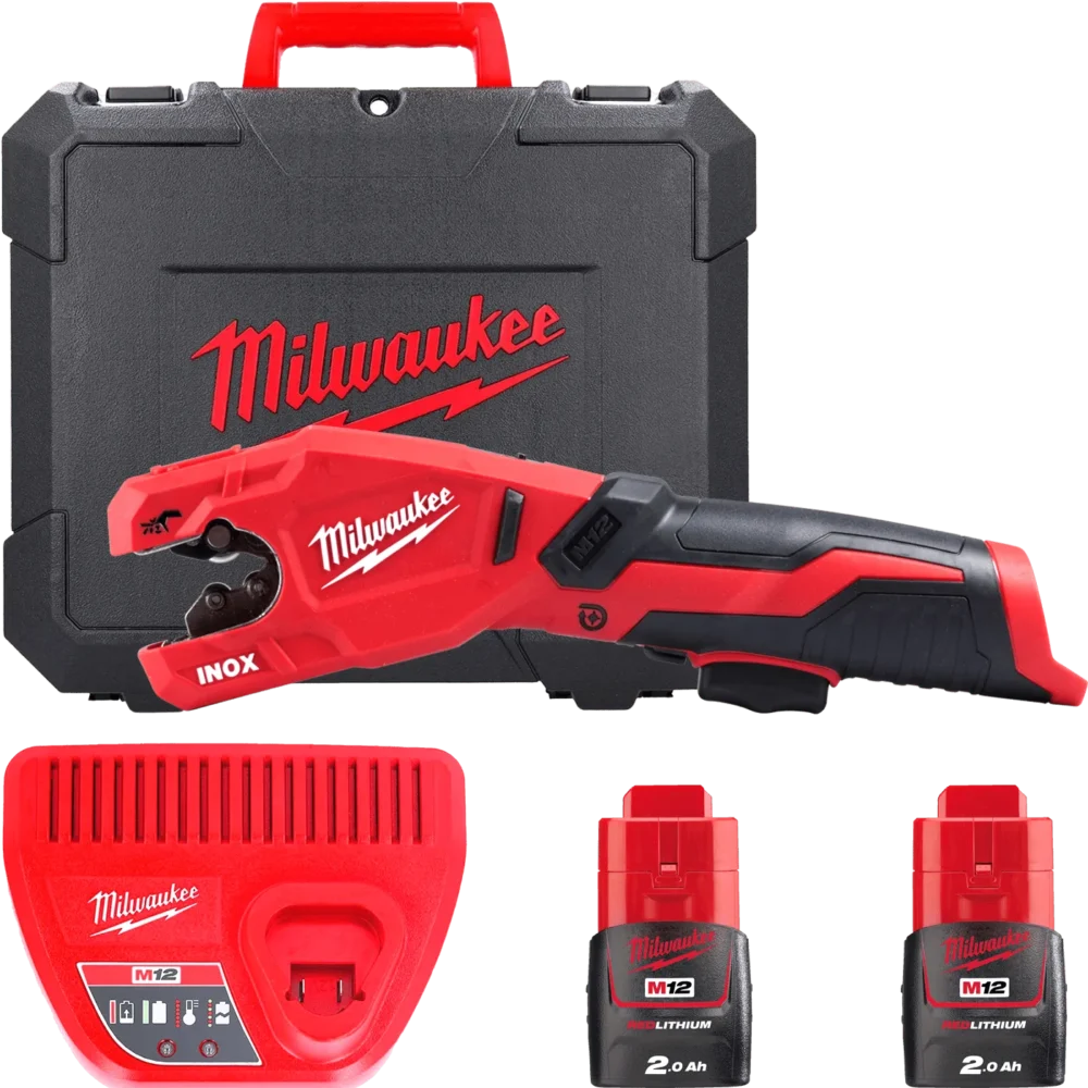 Труборіз акумуляторний по нержавіючій сталі MILWAUKEE, M12 PCSS-202C (зарядний пристрій С12 С, 2 акумулятори М12 В2 2Аг, кейс)
