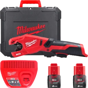 Труборіз акумуляторний по нержавіючій сталі MILWAUKEE, M12 PCSS-202C (зарядний пристрій С12 С, 2 акумулятори М12 В2 2Аг, кейс)