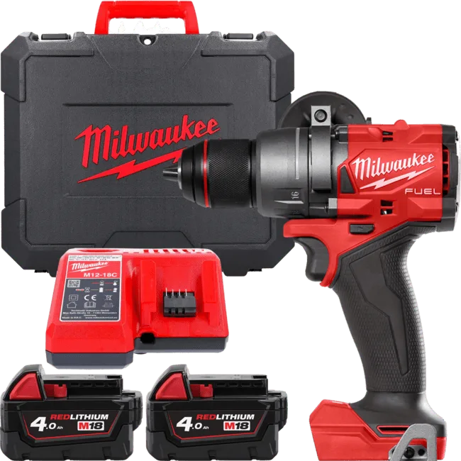 Дриль-шуруповерт акумуляторний безщітковий MILWAUKEE, M18 FDD3-402C, 158Нм (зарядний пристрій М12-18 С, 2 акумулятори М18 В4 4Аг