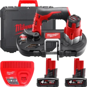 Пила стрічкова акумуляторна MILWAUKEE, M12 BS-402C (зарядний пристрій С12 С, 2 акумулятори М12 В4 4Ач, полотно, кейс)