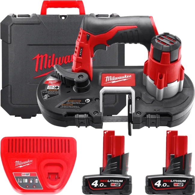 Пила стрічкова акумуляторна MILWAUKEE, M12 BS-402C (зарядний пристрій С12 С, 2 акумулятори М12 В4 4Ач, полотно, кейс)