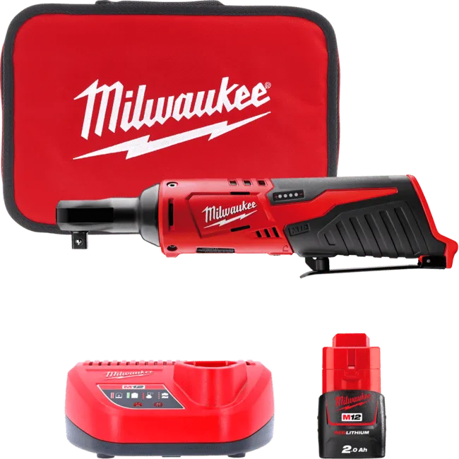 Гайковерт-трещітка акумуляторний 3/8'' MILWAUKEE, M12 IR-201B, 47Нм (зарядний пристрій С12 С, 1 акумулятор М12 В2 2Аг, сумка)