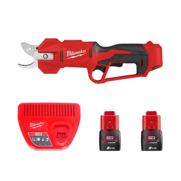 Ножиці садові – секатор акумуляторний MILWAUKEE, M12 BLPRS-202 (зарядний пристрій С12 С, 2 акумулятори М12 В2 2Аг, ремінець на з
