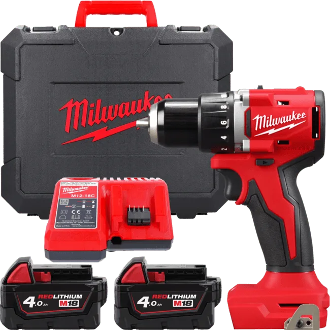Дриль-шуруповерт акумуляторний безщітковий MILWAUKEE, M18 BLDDRC-402C, 60,5Нм (зарядний пристрій М12-18 С, 2 акумулятори М18 В4