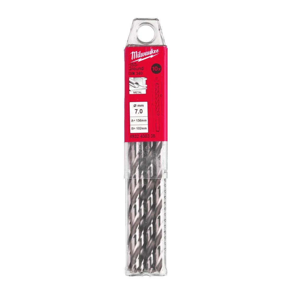 Свердло по металу HSS-G MILWAUKEE DIN340, діаметр 7,0x157х102мм, подовжене, (10шт), пластикова коробка