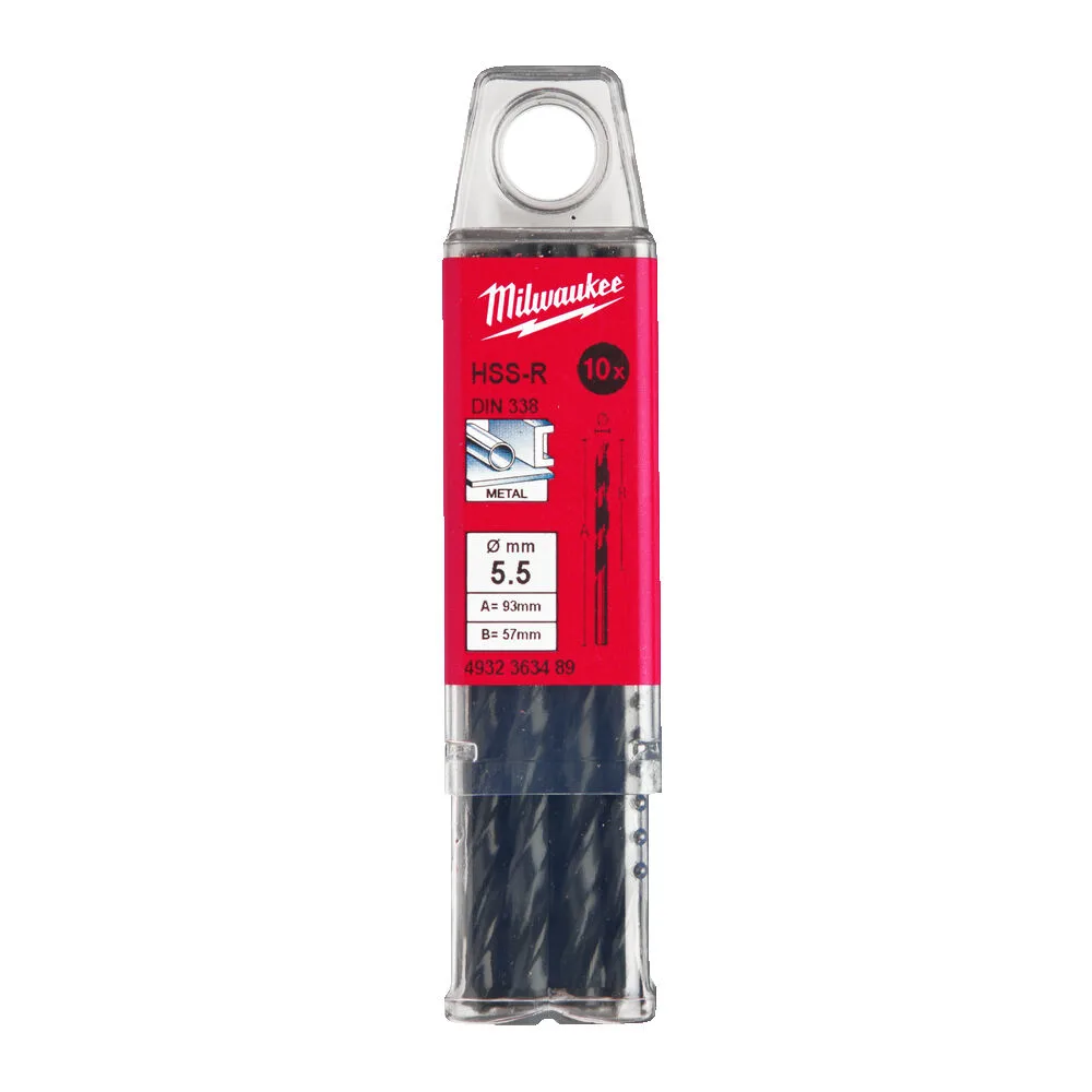 Свердло по металу HSS-R MILWAUKEE DIN338, діаметр 5,5х93х57мм, (10шт), пластикова коробка