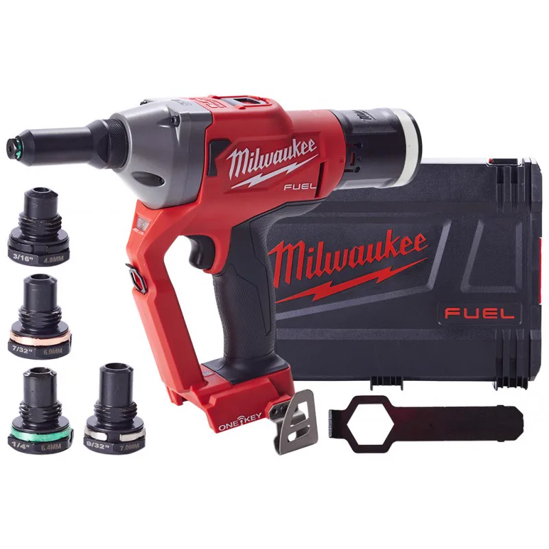 Заклепочник акумуляторний безщітковий MILWAUKEE M18 ONEFPRT-0X, діаметр заклепок 4,8-7,0мм (каркас, кліпса на ремінь. перехідник
