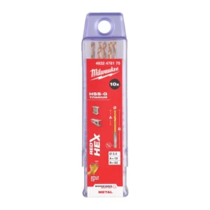 Свердло по металу RedHEX SHOCKWAVE HSS-TiN MILWAUKEE, діаметр 2,5х62х19мм, (10шт), пластикова коробка