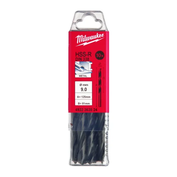 Свердло по металу HSS-R MILWAUKEE DIN338, діаметр 9,0х125х81мм, (10шт), пластикова коробка