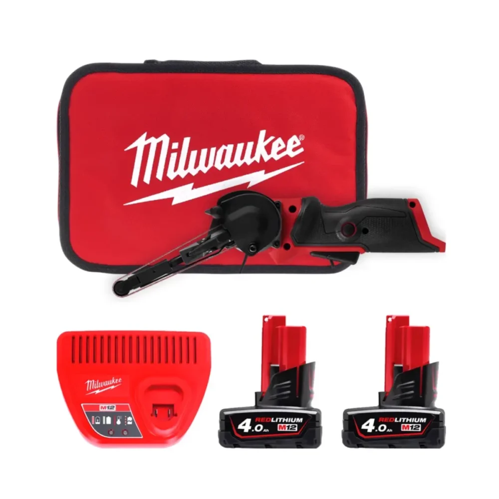 Шліфмашина стрічкова акумуляторна безщіткова MILWAUKEE, M12 FBFL10-402B, 10мм (зарядний пристрій С12 С, 2 акумулятори М12 В4 4Аг