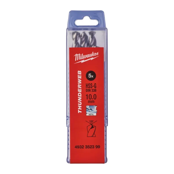 Свердло по металу THUNDERWEB HSS-G MILWAUKEE DIN338, діаметр 10,0×133х87мм, (5шт), пластикова коробка