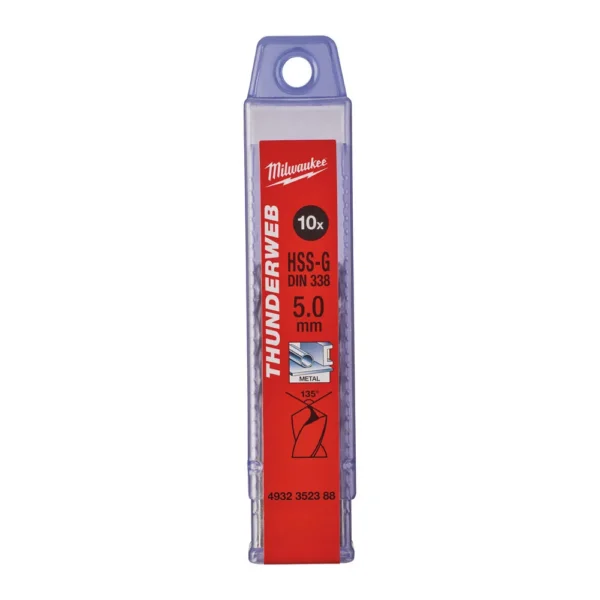 Свердло по металу THUNDERWEB HSS-G MILWAUKEE DIN338, діаметр 5,0×86х52мм, (10шт), пластикова коробка