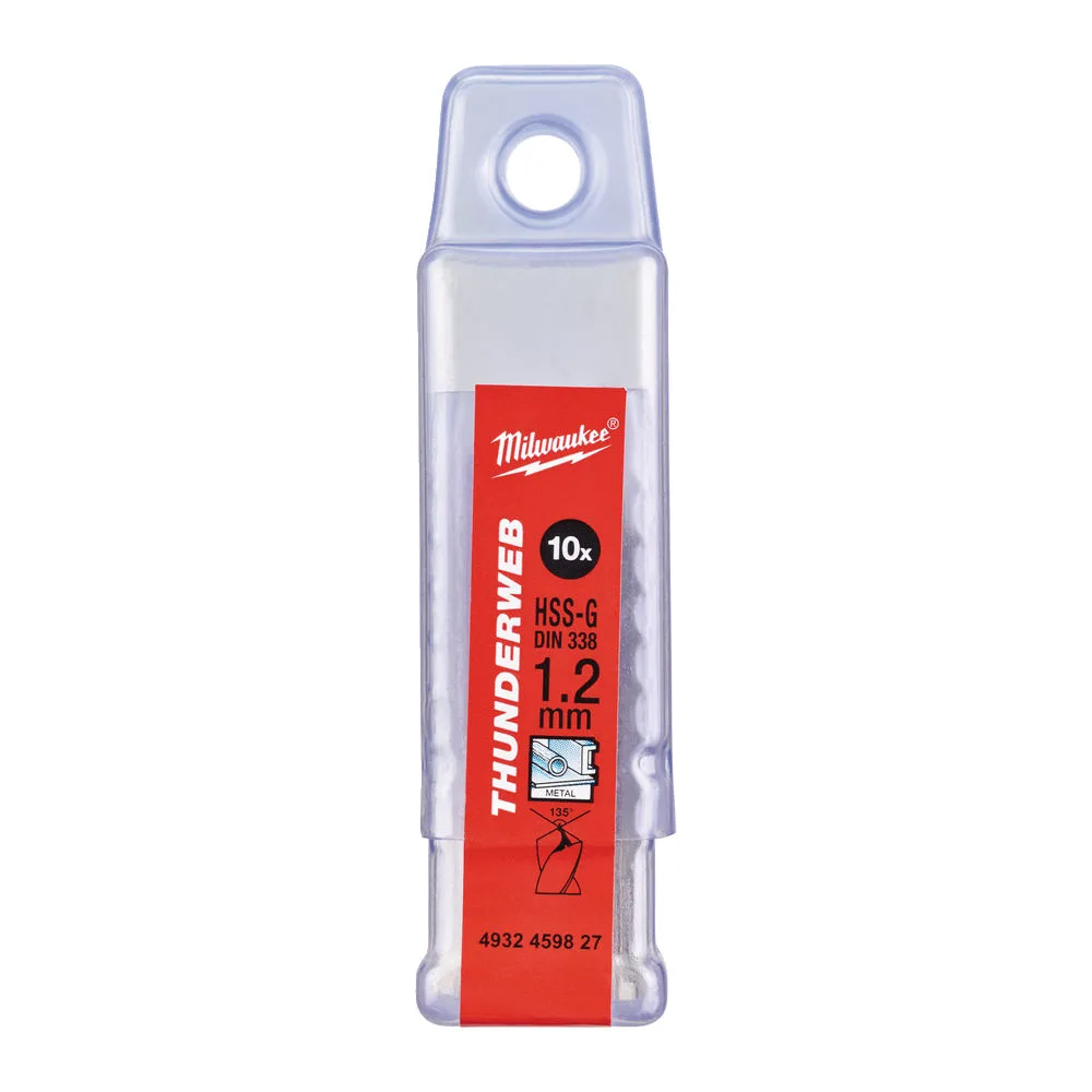 Свердло по металу THUNDERWEB HSS-G MILWAUKEE DIN338, діаметр 1,2х38х16мм, (10шт), пластикова коробка