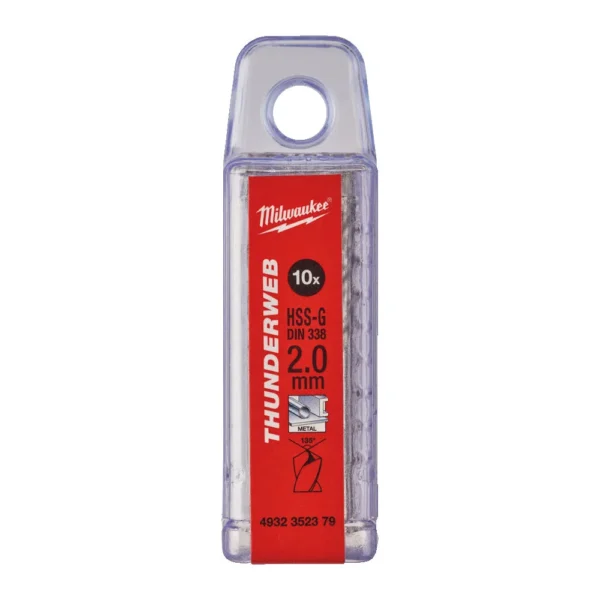 Свердло по металу THUNDERWEB HSS-G MILWAUKEE DIN338, діаметр 2,0×49х24мм, (10шт), пластикова коробка