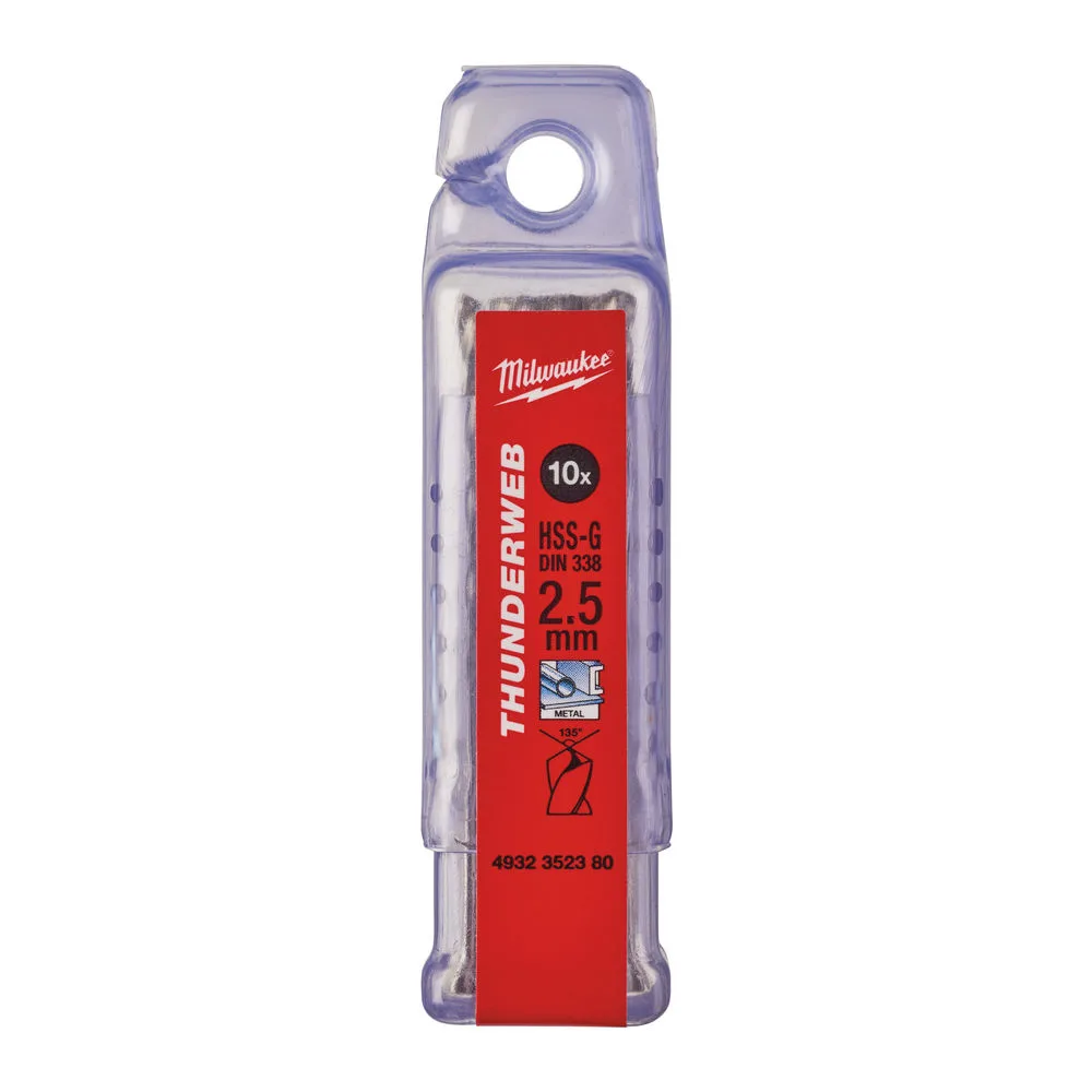 Свердло по металу THUNDERWEB HSS-G MILWAUKEE DIN338, діаметр 2,5x57х30мм, (10шт), пластикова коробка