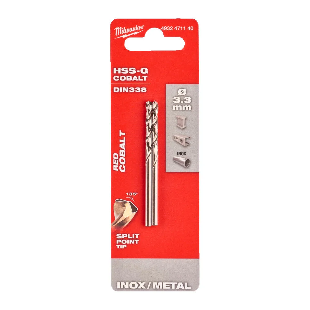 Cвердло по металу HSS-Co MILWAUKEE DIN338, діаметр 3,3х67х37мм, (2шт)