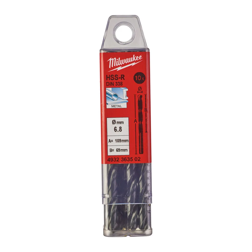 Свердло по металу HSS-R MILWAUKEE DIN338, діаметр 6,8х109х69мм, (10шт), пластикова коробка
