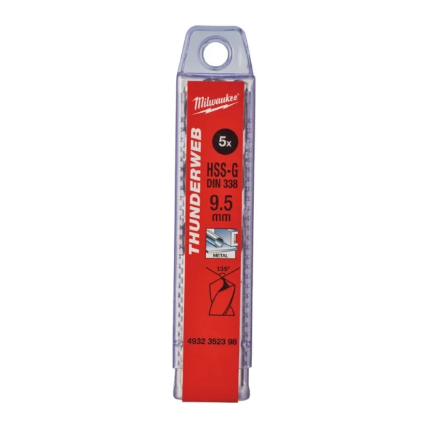 Свердло по металу THUNDERWEB HSS-G MILWAUKEE DIN338, діаметр 9,5×125х81мм, (5шт), пластикова коробка