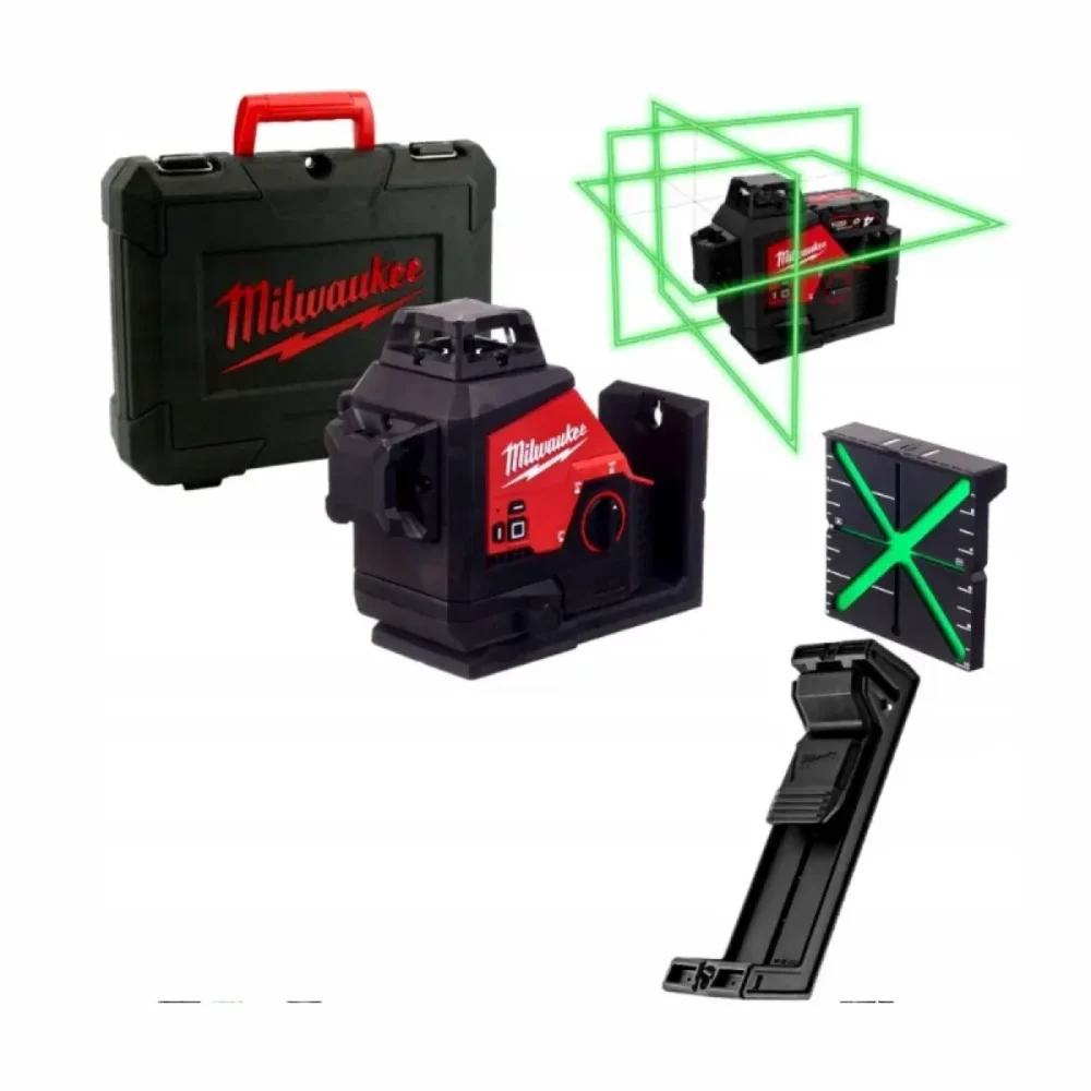 Нівелір 3D лазерний акумуляторний MILWAUKEE, M12 3PL-0C (360 градусів, зелений промінь) (каркас, аксесуари, кейс)