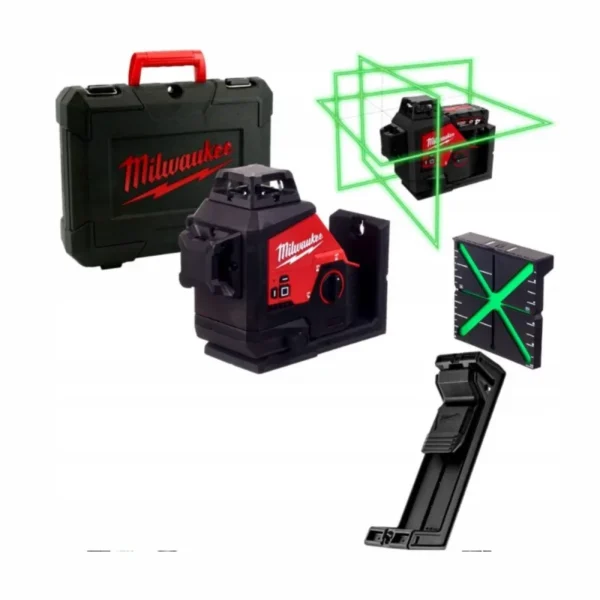 Нівелір 3D лазерний акумуляторний MILWAUKEE, M12 3PL-0C (360 градусів, зелений промінь) (каркас, аксесуари, кейс)