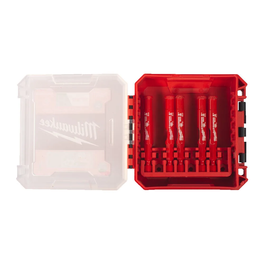 Набір алмазних коронок Diamond Plus/Max MILWAUKEE, (1/4'' Hex) (Ø8мм, 5шт) (свердління з водою) пластиковий кейс