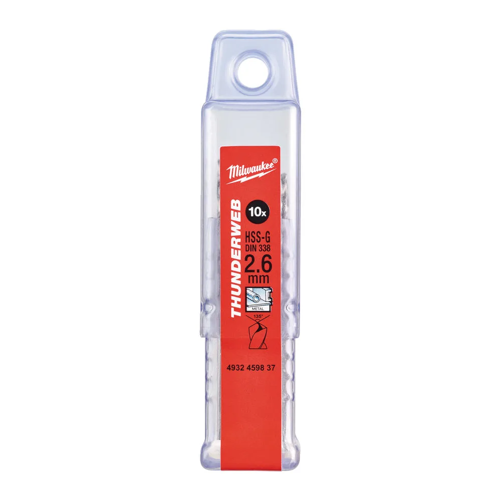 Свердло по металу THUNDERWEB HSS-G MILWAUKEE DIN338, діаметр 2,6х57х30мм, (10шт), пластикова коробка