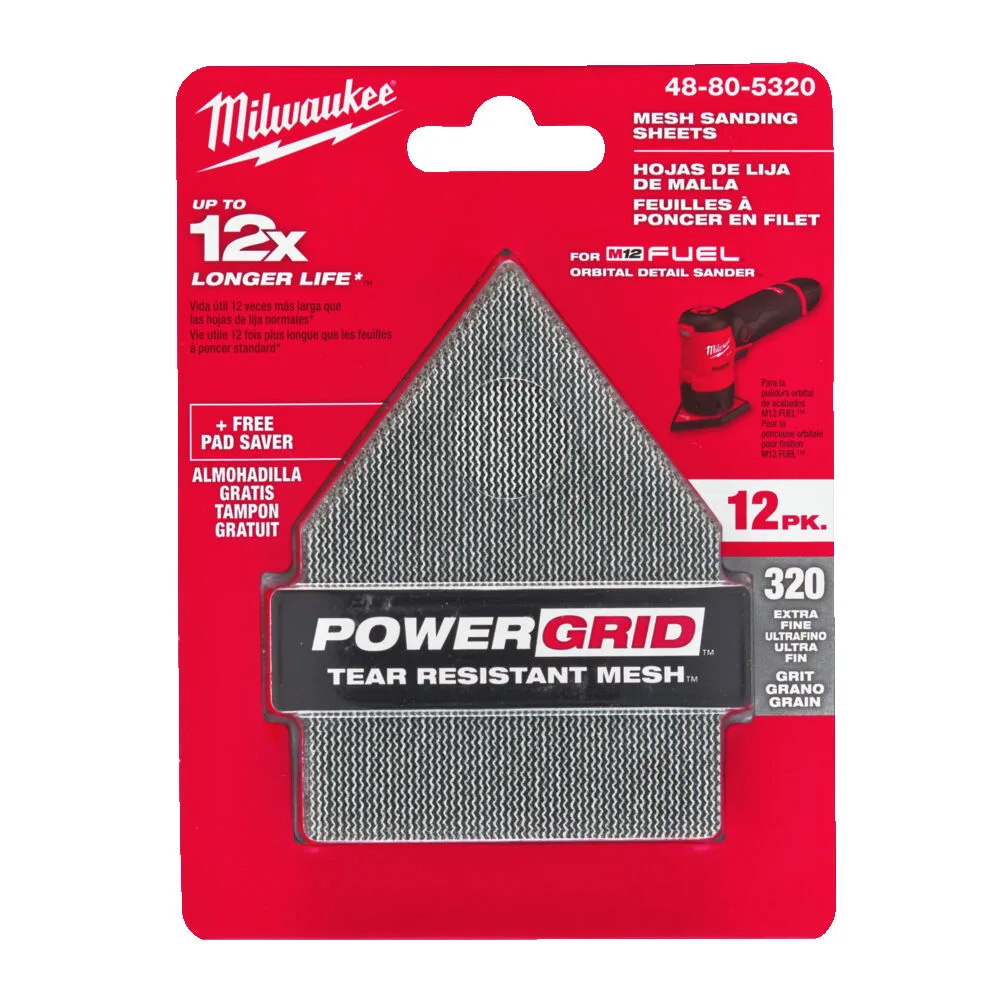 Сітка шліфувальна PG Mesh HL MILWAUKEE, 67х92мм, зерно 320, (12шт+подложка) (для M12 FDSS)