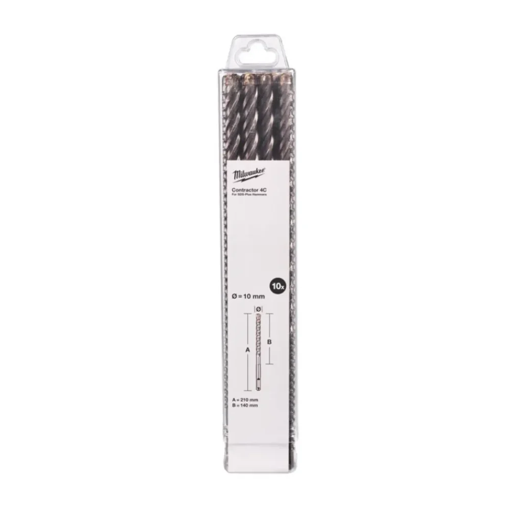 Бур SDS-PLUS 4C Contractor MILWAUKEE, діаметр 10х210х140мм, (10шт)