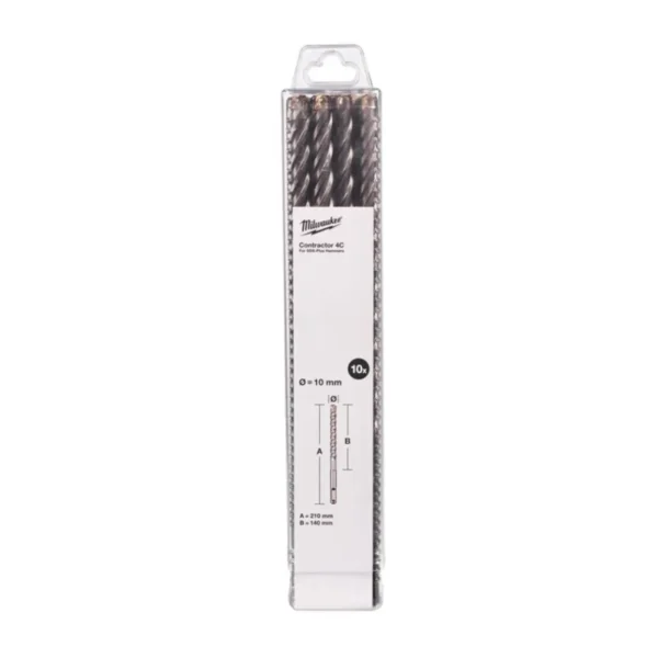 Бур SDS-PLUS 4C Contractor MILWAUKEE, діаметр 10х210х140мм, (10шт)
