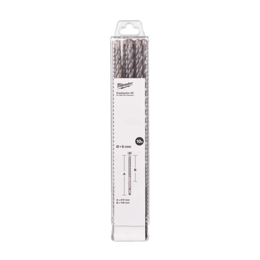 Бур SDS-PLUS 4C Contractor MILWAUKEE, діаметр 8х210х140мм, (10шт)