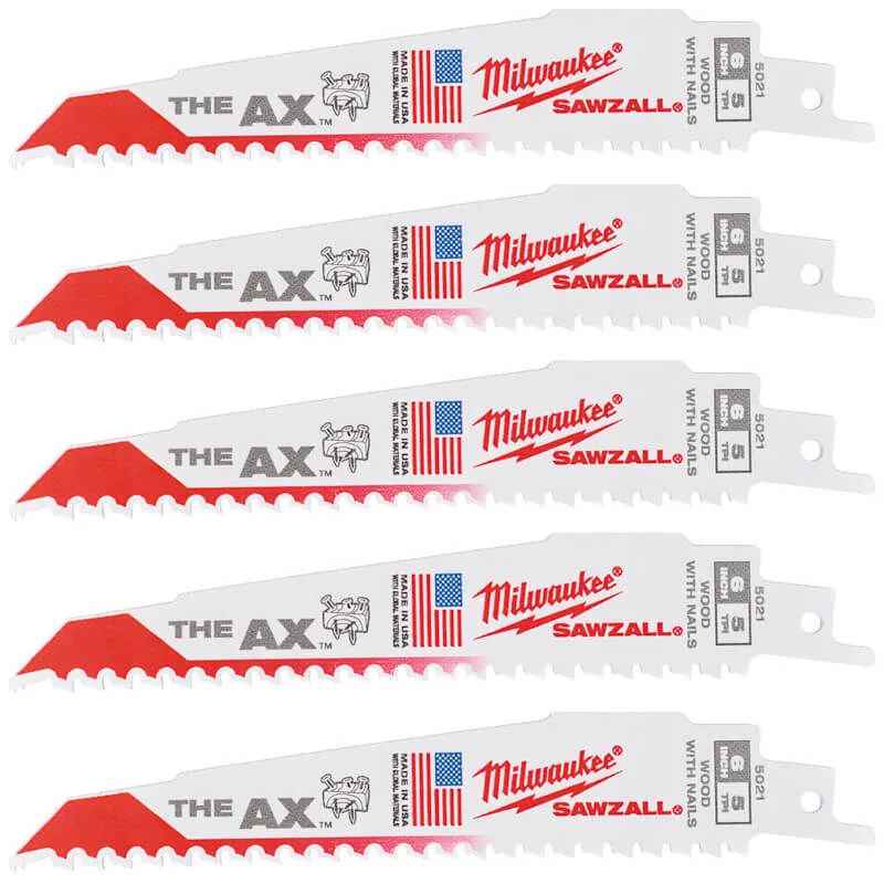 Полотно для шабельних пил AX FANG TIP MILWAUKEE, 150х5,0мм, (5шт), (деревина з цвяхами)
