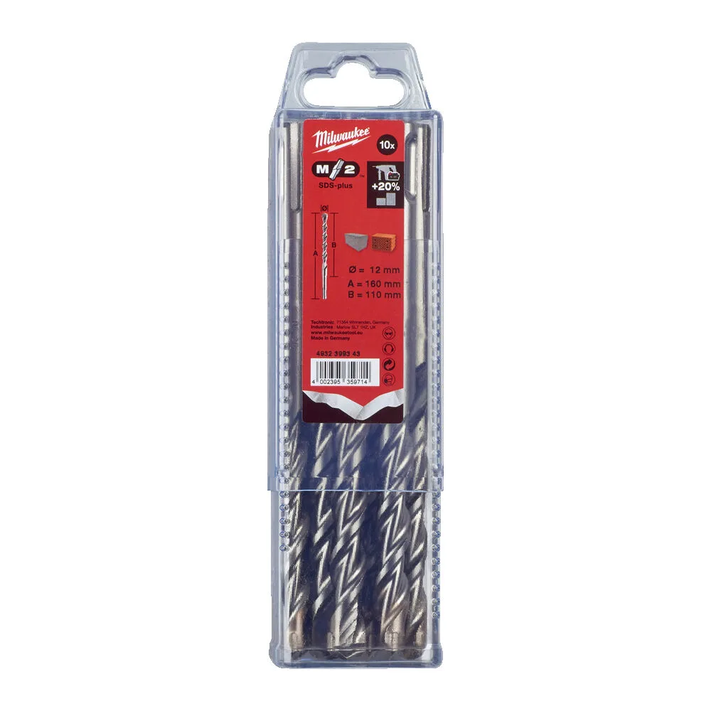 Бур SDS-PLUS M2 MILWAUKEE, діаметр 12,0х160х110мм (10шт), пластикова коробка