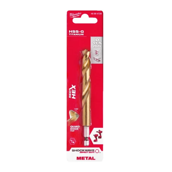 Свердло по металу RedHEX SHOCKWAVE HSS-TiN MILWAUKEE, діаметр 11,5х126х81мм